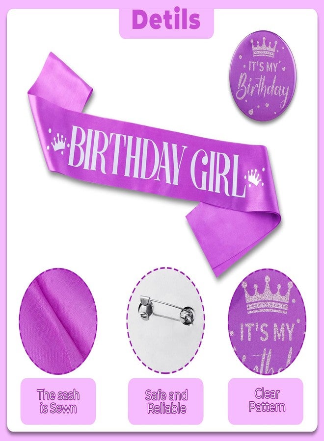 Grevosea Birthday Sash, Birthday Girl Sash and It's My Birthday Badge Purple Birthday Party Decorations Set Birthday Sash Birthday Badge for Kids Girls Birthday Party Supplies - Image 3